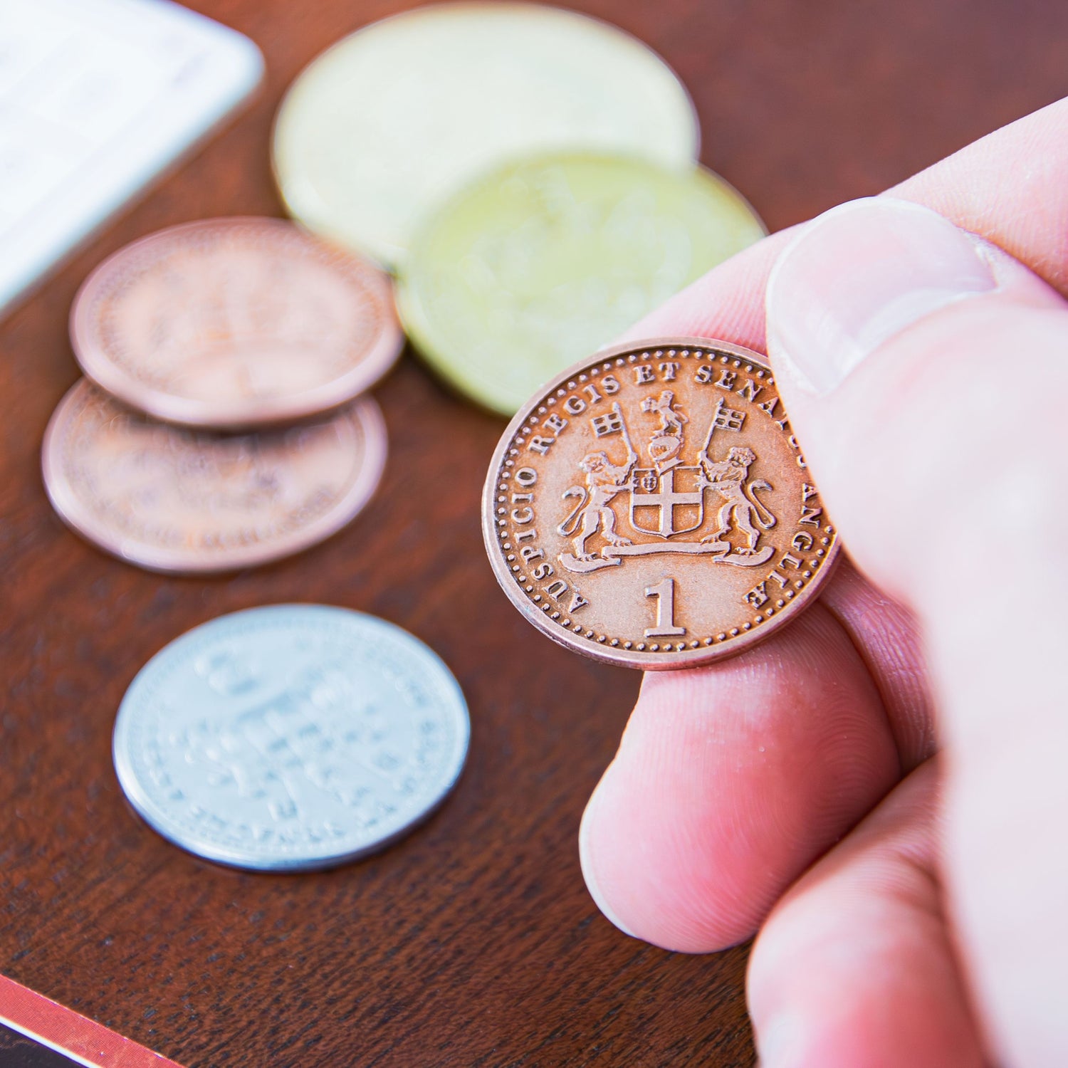 A close-up of the lowest metal coin used in John Company.