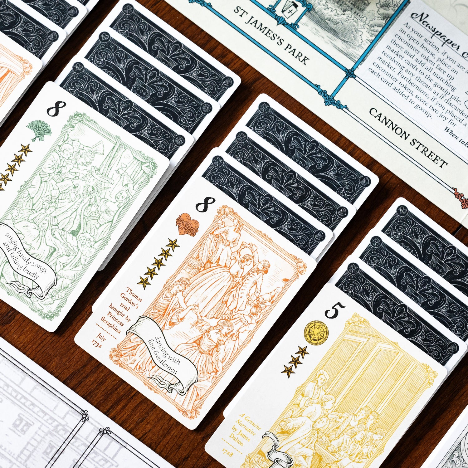 Vice cards played as shown in the Molly House's solo mode, where players face the Rookery.