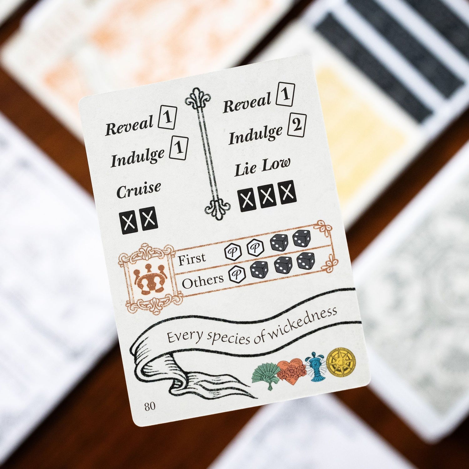 A card from the Rookery, Molly House's robust and playful solo mode.