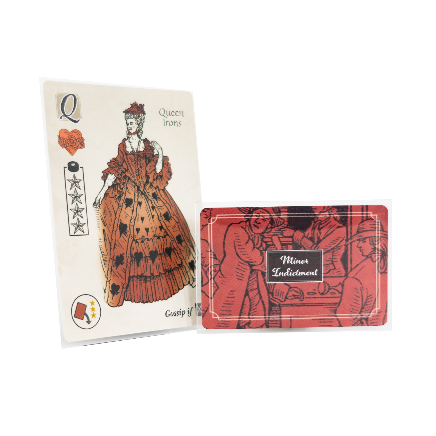 A pack of Molly House Sleeves displayed alongside a illustrated card, showcasing the product's use.