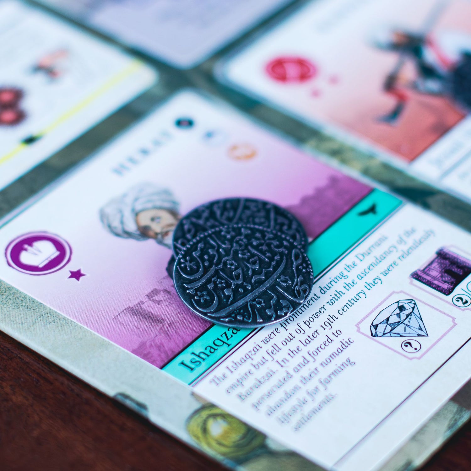 Two coins on top of a market card.