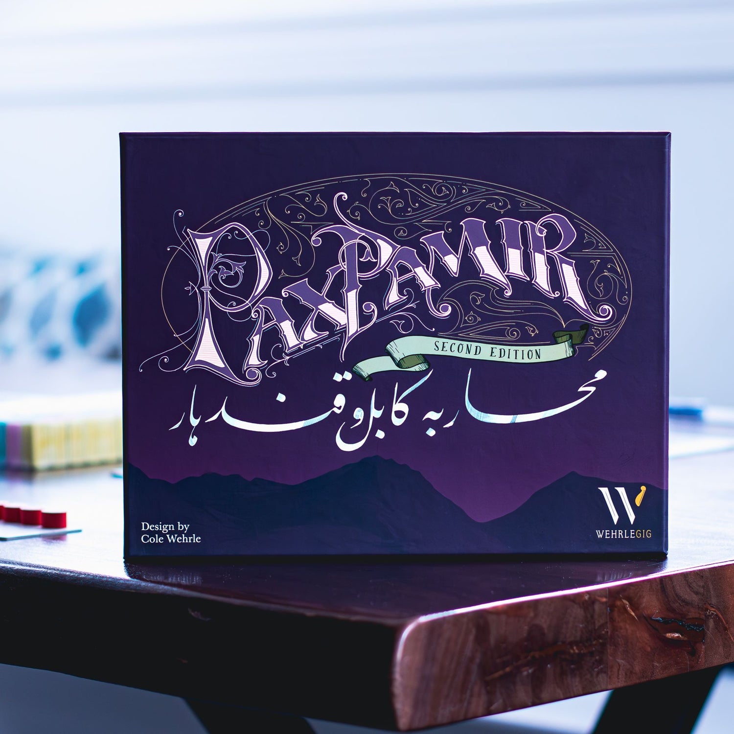 The box of Pax Pamir. A strategy game by Cole Wehrle the designer of Root, Arcs and John Company.
