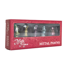 Load image into Gallery viewer, Molly House Metal Pawns in a packaging. White background product photography